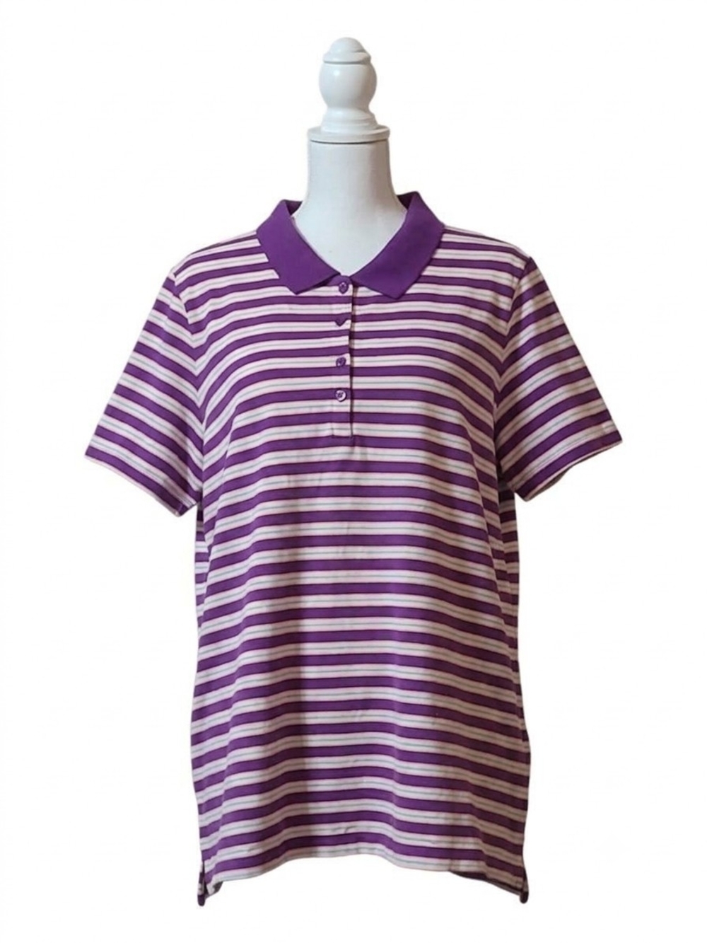 Laura Scott Striped Polo Top Plus Size